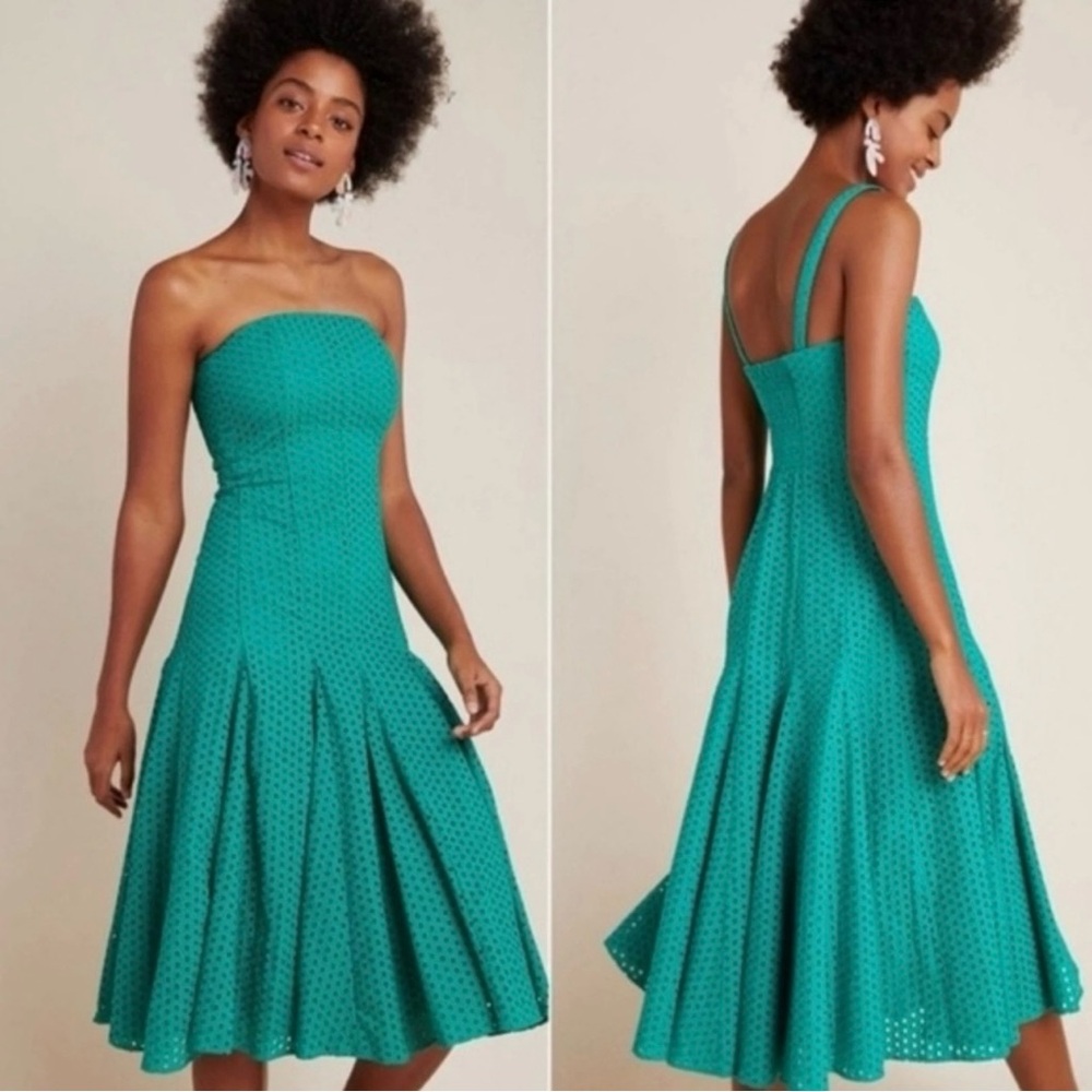 Maeve Anthropologie Leila Eyelet Midi Dress Green Size 6